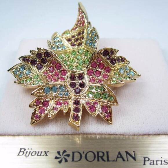 New D'Orlan Gold Plated Maple Leaf Brooch with Pastel Swarovski Crystals 0034 - Picture 2 of 4